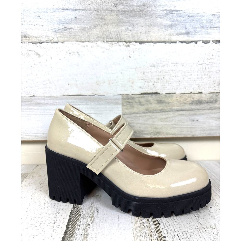 Sun & Stone Womens 5.5 Cream Vegan Chunky Lug Mary Jane Platform Loafers NWT - Picture 2 of 9